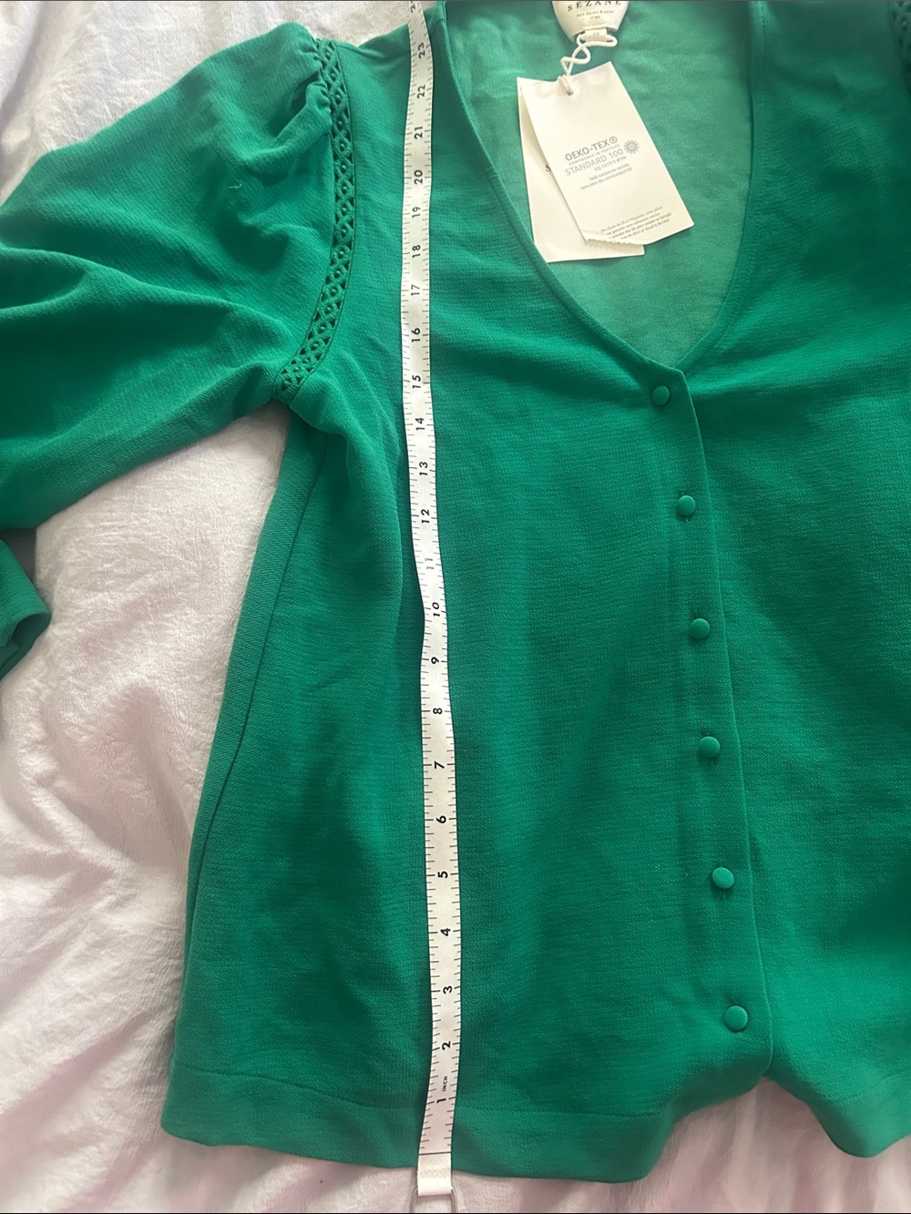 Sezane | Emerald green V-Neck Button Front Women's Top - Picture 5 of 7